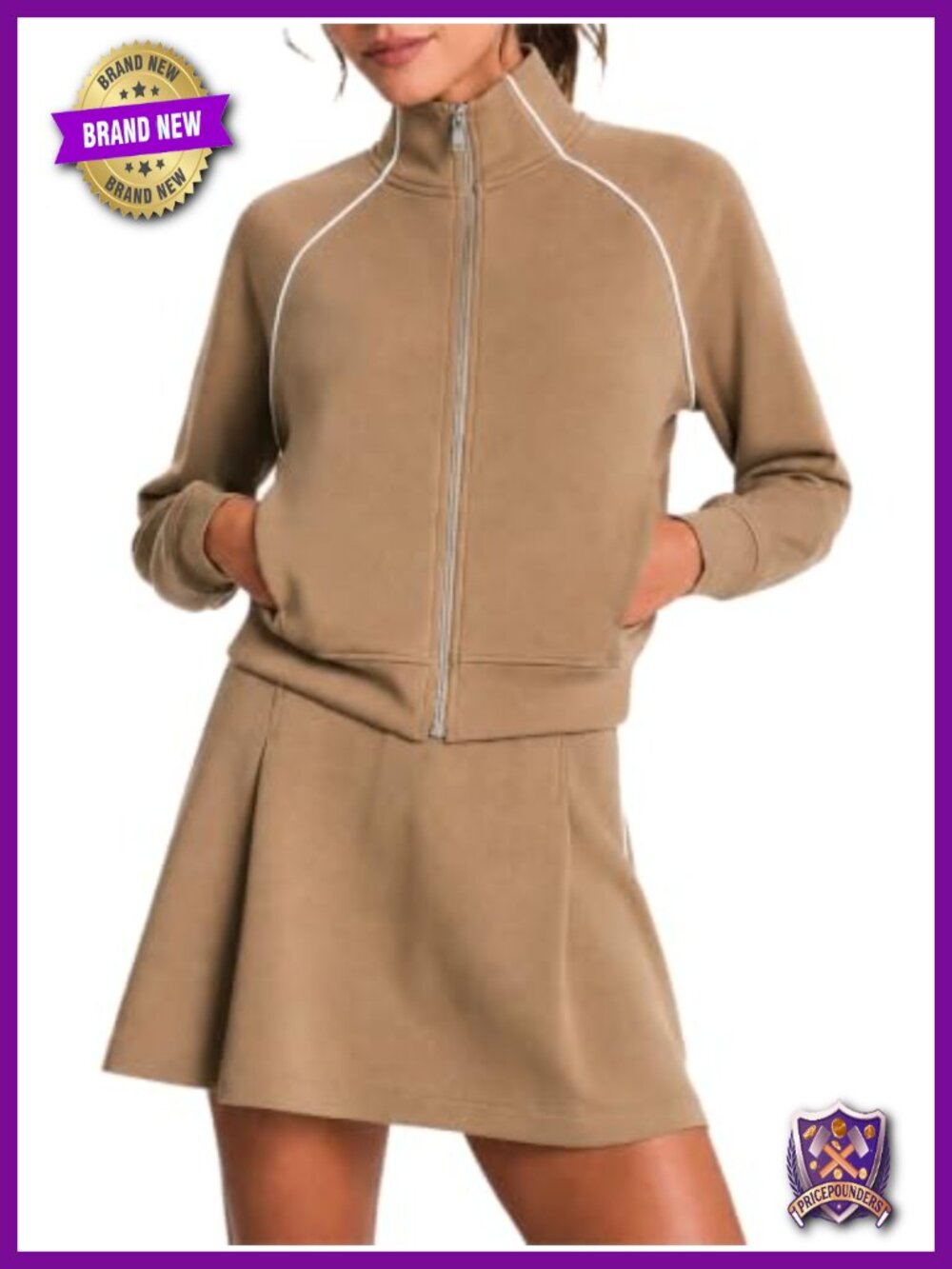 Fisoew 2 Piece Skort Set Zip Track Jacket Sweatsuit Tennis Outfit